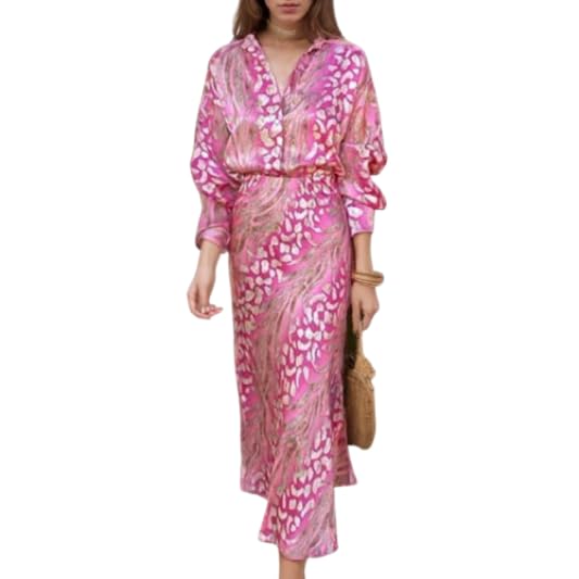 Women's 2 Piece Floral Print Skirt Set Outfits Elegant Long Sleeve Lapel Shirt and Bodycon Midi Skirt Matching Set