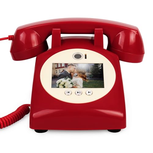 FiayaCom Video Guest Book, Audio Guest Book Wedding Phone, Record Preserve Your Special Occasions, Leave a Message for Wedding, Bridal Shower, Baby Shower, Birthday, Graduations, Anniversary (Red)