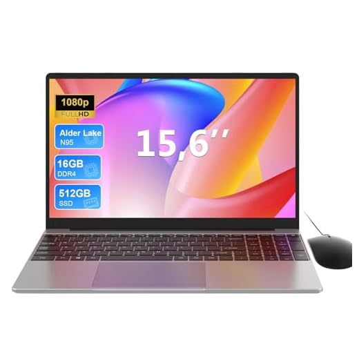 Portátil 15,6 Pulgadas, 16GB RAM+512GB SSD, CPU N95, Win 11, Teclado Iluminado con Teclado Numérico, 5G WiFi, Carga tipo C, Ordenador Portátil para el Trabajo en oficina, Estudios y Uso Doméstico