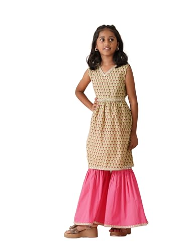 Image of Amazon Brand - Symbol Kids Girls Pure Cotton Kurta Sharara Set (2 pcs) | Ethnic Wear