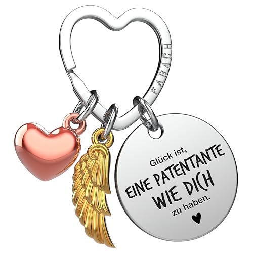 FABACH Beste Tante Schlüsselanhänger Schutzengel Glücksbringer mit Herz und Gravur - Beste Tante Geschenke Schlüsselanhänger - Tante Geschenk Engel Glücksbringer Patentante