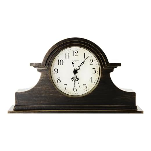 OCEST Vintage Farmhouse Mantel Clock - 13 x 7 Inch Quartz Gilt Finish Battery Operated, Contemporary Napoleon Classic Desk & Shelf Décor for Living Room Office Tabletop Bedside (Walnut Brown)