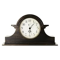 OCEST Vintage Farmhouse Mantel Clock - 13 x 7 Inch Quartz Gilt Finish Battery Operated, Plastic Napoleon Classic Desk & Shelf Décor for Living Room Office Tabletop Bedroom (Walnut Brown)