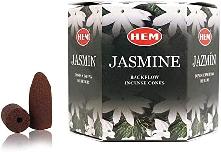 HEM Jasmine Backflow Brown Incense Cones | Long Lasting Aroma for Positivity & Pure Air | Wood Powder | Aromatherapy for Stress Relief, Air Purifier & Cleansing | Gift Set - Pack of 40 Cones