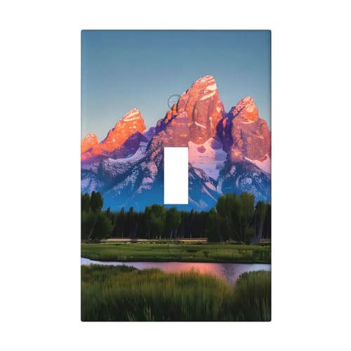 Grand Teton - Cubiertas de salida con impresión de parque nacional, 1 placa de pared de tamaño estándar, cubiertas de placas frontales de policarbonato de doble salida