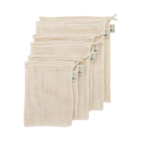 Simple Ecology Reusable Produce Shopping and Storage Bags, Drawstring, Washable Organic Cotton Mesh, Set of 6 with 2 ea. L, M, S Cover