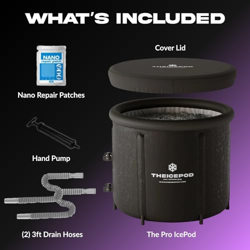Image of The Pod Company Ice Pod Pro Cold Plunge Tub, 110 Gallon (420L) Inflatable Ice Bath for Adults, Fits Up to 6'7 inch, Insulated, Chiller Compatible, BPA-Free, UV-Resistant Nylon, Dual Drain Hoses