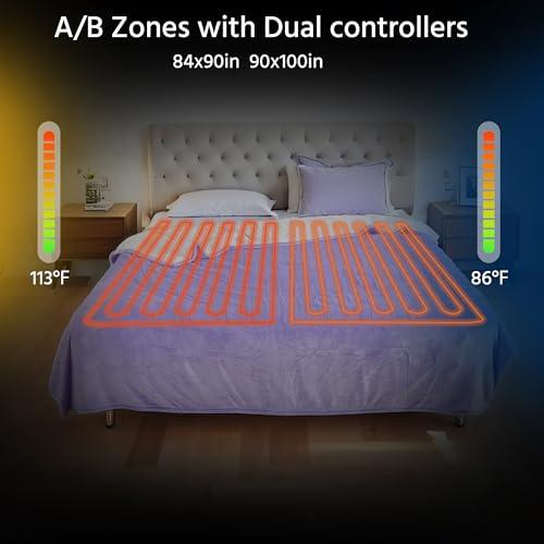 YUSTAL Electric Heated Blanket King Size 90" x 100", Soft Flannel for Bed, Couples, 10 Heat Settings, 1-12H Auto Shut Off, Dual Zone Controls, Overheat Protection, Machine Washable, Light Purple — view 2