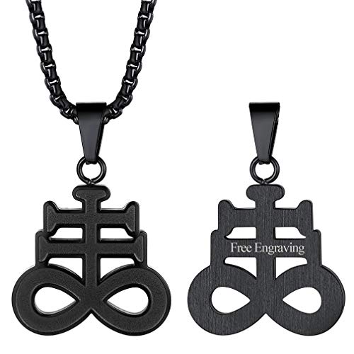 FaithHeart Leviathan Satanic Brimstone Cross Necklace, Gold Plated Stainless Steel Satan Church Jewelry, Alchemical Symbol for Brimstone Pendant Satan Goat Necklaces for Men with Gift Box