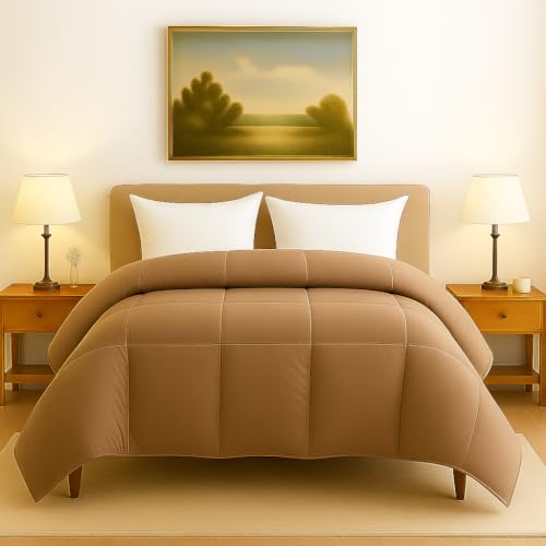 Image of King Size - 102x108 Comforter Set, 4 Pieces Bed in a Bag, Complete Bedding Set Includes Beige Comforter, Flat Sheet,2 Pillowcases, Beige