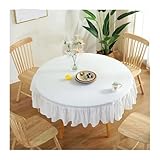 WSQHAO Mantel de Color sólido, Mantel Redondo algodón y Lino, Pliegue Encaje con Volantes, Cocina, Comedor para Mesa De Cocina(White,120cm)