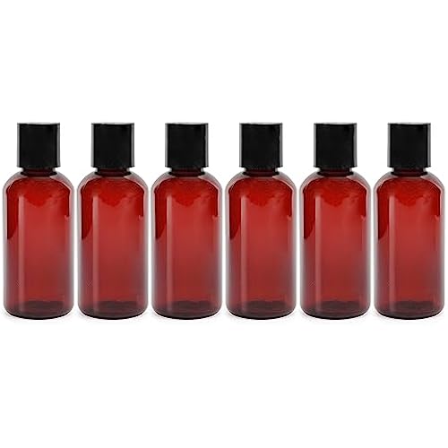 Cornucopia Brands 4oz Brown Plastic Squeeze Bottles w/Disc Top Flip Cap (6-Pack); BPA-Free Plastic Containers For Shampoo, Lotions, Liquid Soap, Creams