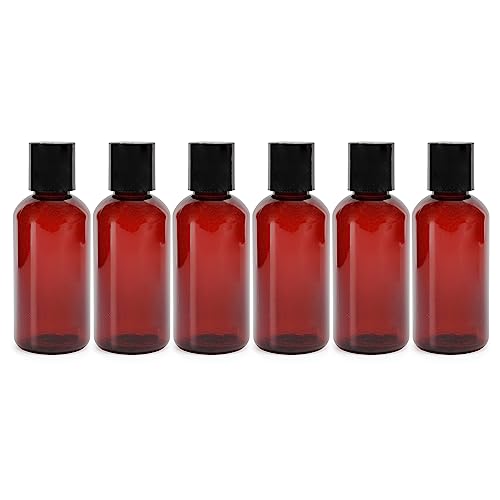 Cornucopia Brands 4oz Brown Plastic Squeeze Bottles w/Disc Top Flip Cap (6-Pack); BPA-Free Plastic Containers For Shampoo, Lotions, Liquid Soap, Creams