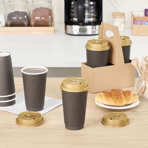 Restaurantware LIDS ONLY: Restpresso Lids For 8 12 16 and 20-OZ Paper Coffee Cups 25 Double Plug Disposable Paper Cup Lids - Straw Slot Spout Gold Plastic Hot Cup Lids Cups Sold Separately by Restaurantware - Used condition - Image 4