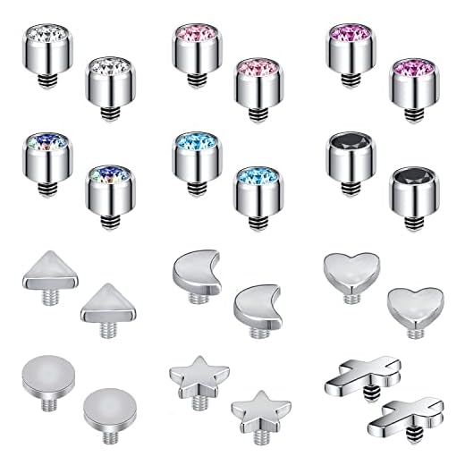 ZS 16G Edelstahl Dermal Anchor Piercing für Männer Frauen Diamant Hautanker Gewinde Intern Tops Schwarz Gold Microdermal Piercing Schmuck (A)