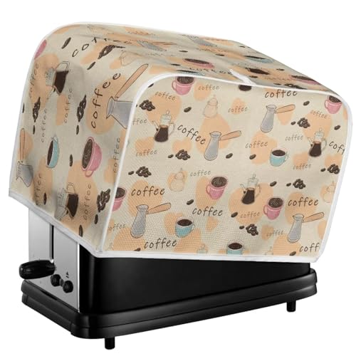 Image of 4 Slice Toaster Cover Bread Machine Cover with Handle Kitchen Small Appliance Cover Stain Resistant Dust Protection Universal Fits Home Decoration, Coffee Love Beige