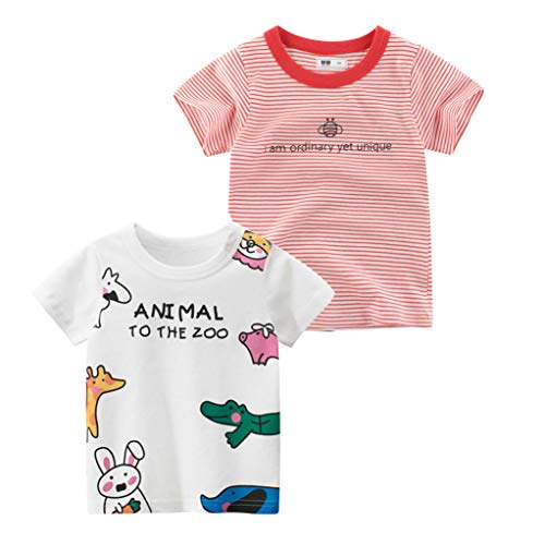 Tyidalin Mädchen T-Shirt Kurzarm Baumwolle Bedrucktes Sommer 1-7 Jahre 2er Pack, Weiß, 6-7 Jahre (Etikette 140) Cover