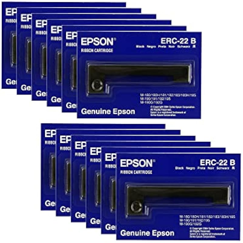 Genuine Epson (ERC-22B) 12-Pack Black Ribbon Cartridge For: M-180, M-181, M-183, M-185 (E65103)