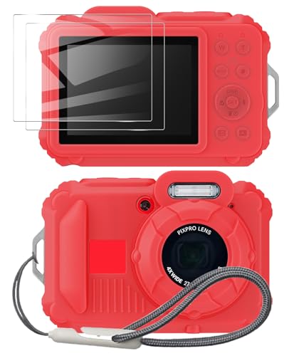 Tedubax Silicone Case for pixpro wpz2 Digital Camera with 2PCS Screen Protector and Lanyard - Red