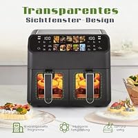Draixcor Heißluftfritteuse 9L XXL Dual 2000W, Airfryer mit 2 Kammern, Sichtfenster, Farb-Touchscreen, 10 Programme, Sync-Finish, fettarm, Schwarz – Ansicht 4