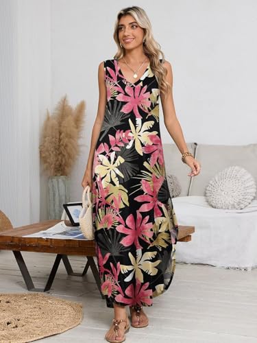 Image of BELAROI Womens Plus Size Maxi Dress Sundress Summer Casual Sleeveless V Neck Pockets Beach Swimsuit Coverup Loose