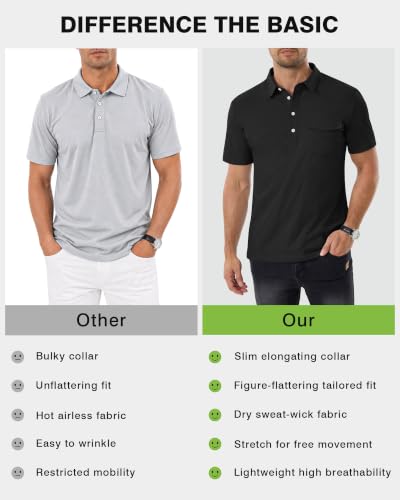 ZKMAN Men's Performance Golf Polo Shirt Short Sleeve 4-Button Quick Dry Stretch Moisture Wicking Shirts with Pocket(Black L) — view 4