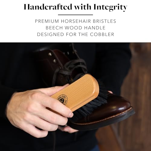 Premium Shoe Brush - Horsehair Shoe Brush - Concaved Handle for Premium Grip, Tan
