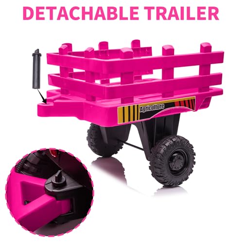 Garvee Kids Ride On Tractor with Trailer, 12V Electric Ride On Car with 35W Dual Motors, 3-Speed Gear Shift, LED Lights, Music & USB, Battery Powered Ride On Toy for Boys & Girls Ages 3+, Pink — view 6