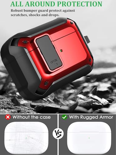 Image of Olytop for Airpods 3rd Gen Case with Lock 2021, Rugged Apple Airpods 3rd Generation Case Men Women, Armor Shockproof iPod 3rd Gen Case Protective Hard Shell with Carabiner&Cleaner kit, Black