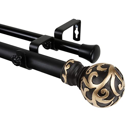 Rod Desyne 1" Cypress Double Curtain, 66-120 inch, Black