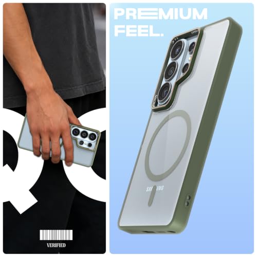 Image of Pikkme Back Cover for Samsung S26 Ultra 5G | Shockproof | Mag-Safe Compatible | Hard Transparent Back | Premium Raised Camera Protection | Bumper Case (Green Mag-Safe)