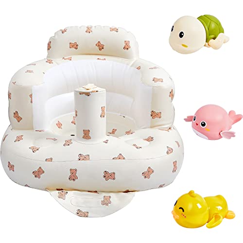 Image of Chunful Baby Inflatable Seat for Babies 3-36 Months with 3 Pcs Toys, Built in Pump Infant Back Support Sofa Baby Support Seat Summer Toddler Chair for Sitting up Baby Shower Chair (Bear Pattern)