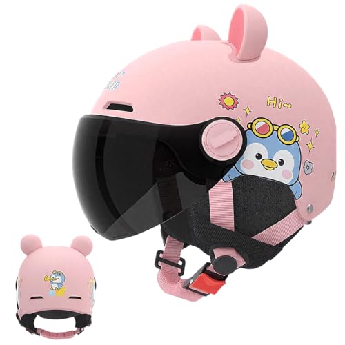 Image of Proberos Kids Bike Helmet for Boys & Girls Ages 5-12, UV400 Sun-Proof Goggle Lightweight Cartoon Bike Helmet with Detachable Ear Guards & Adjustable Chin Strap, Cushion Liner Design, Light Pink