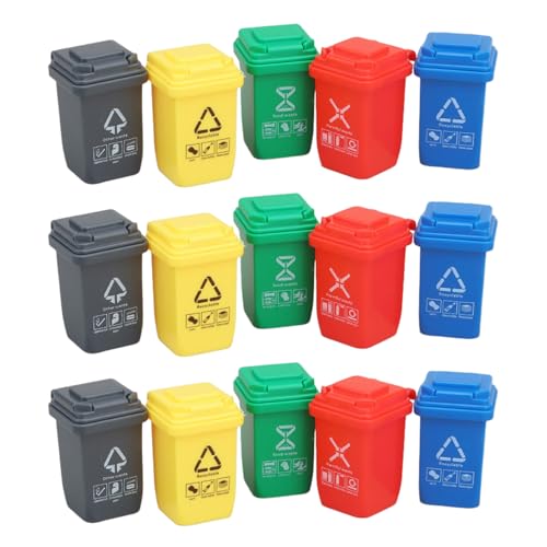 Rainway 15 mini cubos de basura de juguete, 3 juegos (5 colores cada uno: gris/rojo/amarillo/verde/azul) de plástico ABS – Mini juguete para barrera de tráfico y señal, promueve la coordinación
