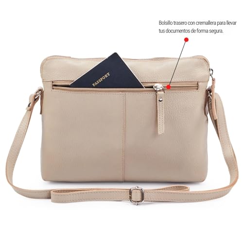 Wise Owl Accessories – Bolso bandolera mujer/bolso hombre de piel auténtica, bolso de hombro unisex con 5 bolsillos - imagen 6