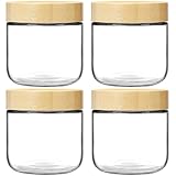 Hikrxya 4 Piezas Tarros de Cristal con Tapa de Bambú, 300ml Reutilizables Tarros de Avena Nocturna Tarro Cristal Hermetico para Overnight Oats Yogur Especias Mermelada Cereales Gachas