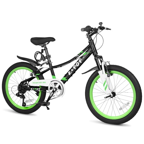 20 24 Inch Kids Bike, 7-Speed Girls Boy Mountain Bike, Front Suspension Fork Kids' Bicycles Girls Boys Bikes Ages 8-12, Front and Rear V Brakes (Black, 20 inch)