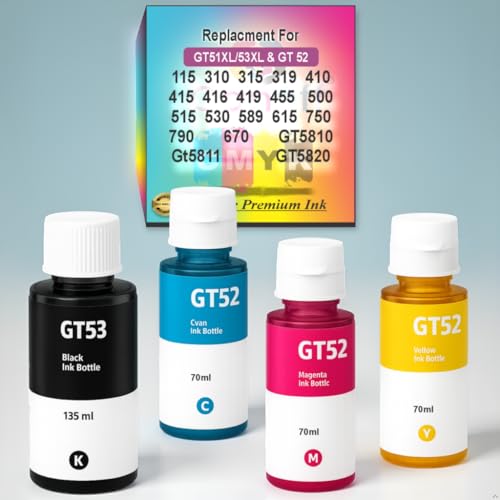 Image of CANOFF GT51Xl /GT53Xl & GT52 Refill Ink Compatible for HP Ink Tank 115,310,315,319,410,415,416,419,455,500,515,530,589,615,750,790,670,GT5810,GT5811,GT5820 (GT53xl / GT52 Set x CMYK)