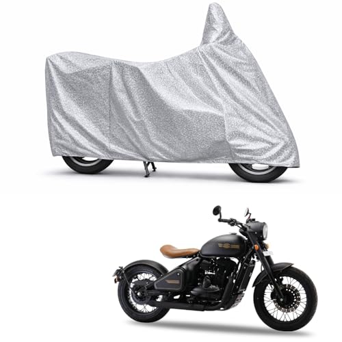 Image of 100% Waterproof Two Wheeler Body Cover Multi Layered Fabric Designed for Jawa Perak | Belt Buckle Lock | Silver Mag