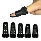 5Pcs Black Finger Splints Thumb Brace Support Plastic Finger Cots Adjustable Fixing Belt for Broken Index, Sport Injuries Straightener, Strained, Sprained Fixing Joints 5 Size