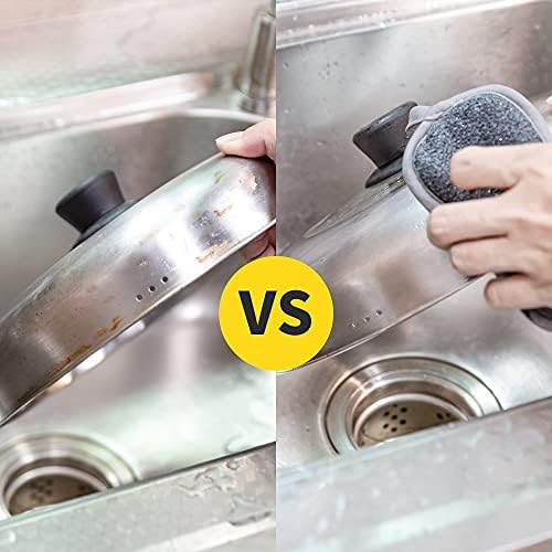 6pack Reusable Sponges Washing Up, Non Scratch Scourers, Bathroom Sponge, Kitchen Scourers and Sponges, 10 * 8cm Dual Remove Grime Cleaning Sponges, Washing Up Pad for Dishes, Burned Food on Pans