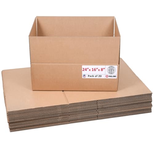 Image of Large Cardboard Boxes 24 inchL x 16 inchW x 8 inchH (Pack of 20) - USA-Made Packing Boxes for Moving, Shipping, or Storage - USPS, UPS, FedEx Approved - Professional Packing Supplies for Moving | USA-Made Packing Boxes for Moving, Shipping, or Storage - USPS, UPS, FedEx Approved - Professional Packing Supplies