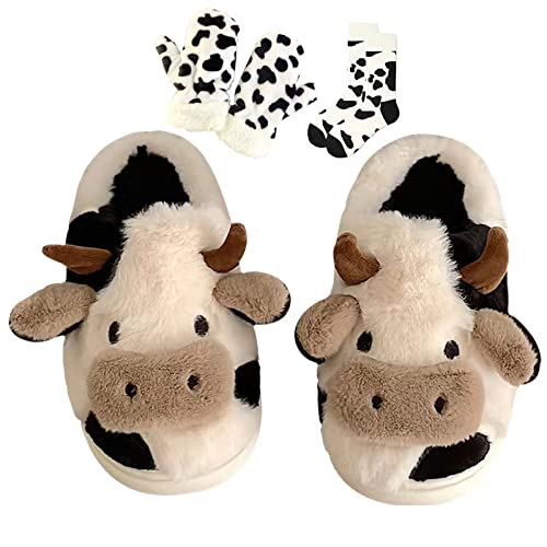 Cute Cow Fuzzy Slippers Women Kawaii Slippers for Women Fluffy Kawaii House Slippers Cute Slippers for Women