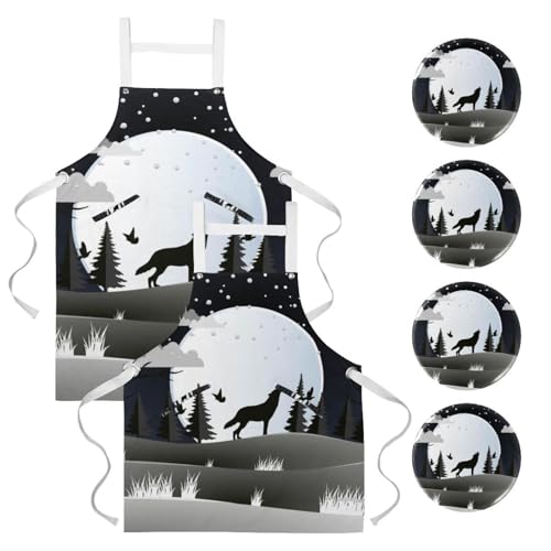 Tablier de serveuse forêt et loup pour le service en bistrot et bar