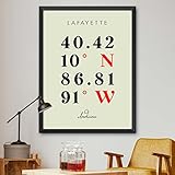 Map of Lafayette, Indiana, Multiline Coordinates Colored (12x16)