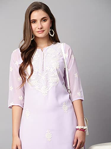 Image of RATAN Georgette Straight Lucknowi Chikankari Ethinic Wear Kurta for Women