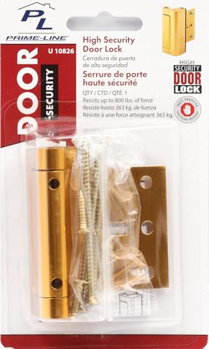 Image of Prime-Line U 10826 Door Reinforcement Lock - Add Extra, High Security to your Home and Prevent Unauthorized Entry - 3 inch Stop, Aluminum Construction, Gold Anodized Finish (Single Pack) | 3 in. Stop, Solid Brass, High Security, Prevent Unauthorized Entry, Single Pack