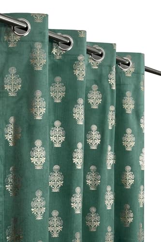 Image of Premium Velvet Long Door Curtains 9 Feet Long, Golden Foil Matka Design Room Darkening Curtains, Thermal Insulated Parda 4 Feet X 9 Feet (48 inch X 108 Inch) - 1 Pcs Ice Colour