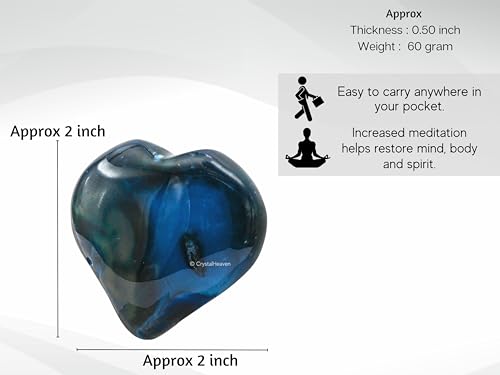 Image of Crystal Heaven Certified Blue Onyx Heart Palm Pebbles Stones For Anxiety Stress Relief Massage - Aaa Grade Original Healing Gemstone Agate Heart Palm Stone For Yoga Meditation Spiritual