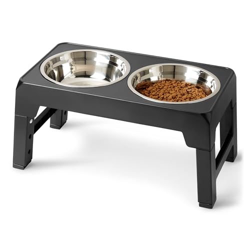 Amazon Basics Erhöhter Hundenapfständer, höhenverstellbarer, erhöhter Napf, Edelstahlnäpfe, rutschfest, Futterschale für Haustiere, 44 x 24 x...